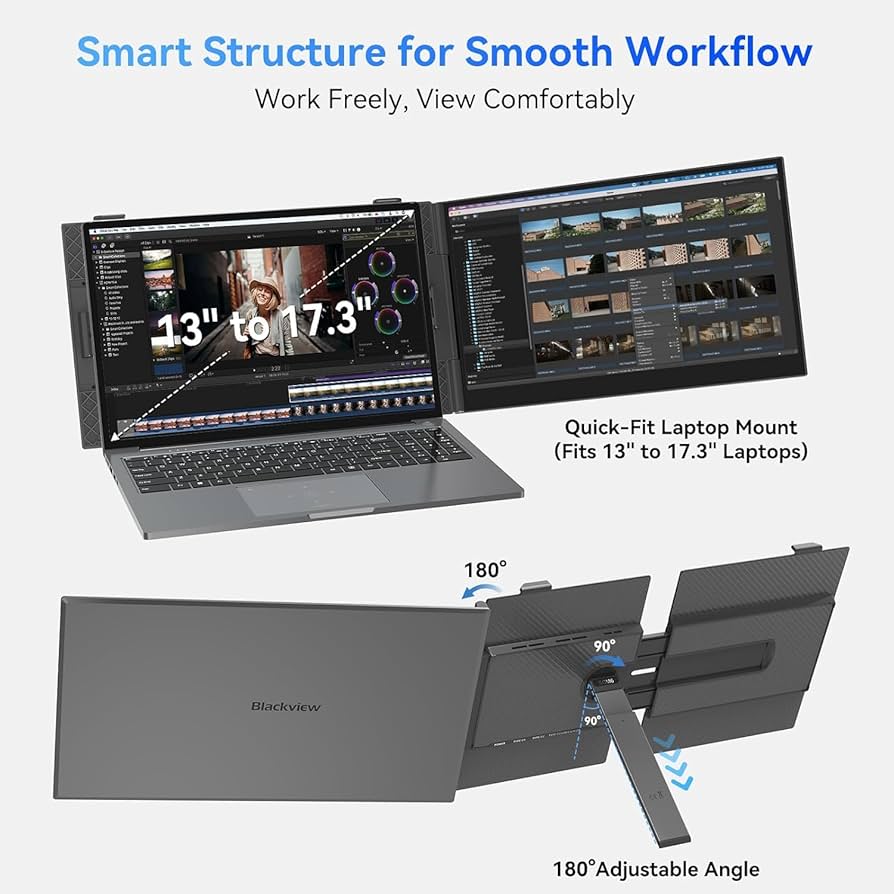 Blackview Laptop Screen Extender, 1.7lbs Ultra-Light & 0.17″ Ultra-Slim, 15.6″ FHD 1080P IPS Portable Laptop Monitor Extender,Travel Dual Monitor for 14-17″,Plug & Play for Windows/Mac/Android/Switch