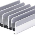 Elestoria 5- Slot Vertical Laptop Stand – Aluminum Laptop Stand Vertical for Desk – Adjustable Width (12-38mm) Fits MacBook Pro/Air, Surface & Gaming Laptops upto 17.3″-Heavy Duty Laptop Holder-Silver