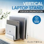 Elestoria 5- Slot Vertical Laptop Stand – Aluminum Laptop Stand Vertical for Desk – Adjustable Width (12-38mm) Fits MacBook Pro/Air, Surface & Gaming Laptops upto 17.3″-Heavy Duty Laptop Holder-Silver
