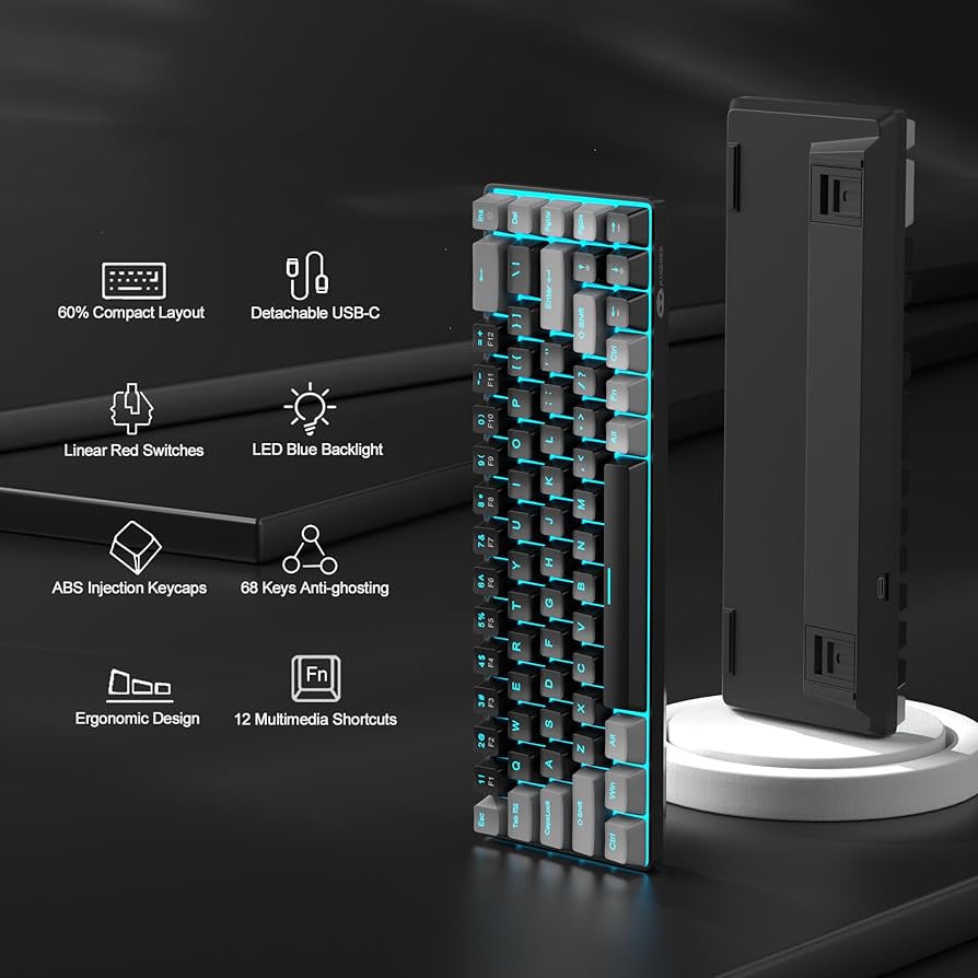 MageGee Portable 60% Mechanical Gaming Keyboard, MK-Box LED Backlit Compact 68 Keys Mini Wired Office Keyboard with Red Switch for Windows Laptop PC Mac – Black/Grey