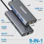 QGeeM USB C Hub Ethernet,9 in 1 USB Type C Hub HDMI Multi-Port Converter Adapter,100W Pd, USB 3.0,SD/TF Card Reader,Compatible for MacBook Pro Air Ipad HP Dell Lenovo Chromebook etc.-Gray