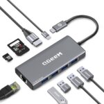 QGeeM USB C Hub Ethernet,9 in 1 USB Type C Hub HDMI Multi-Port Converter Adapter,100W Pd, USB 3.0,SD/TF Card Reader,Compatible for MacBook Pro Air Ipad HP Dell Lenovo Chromebook etc.-Gray
