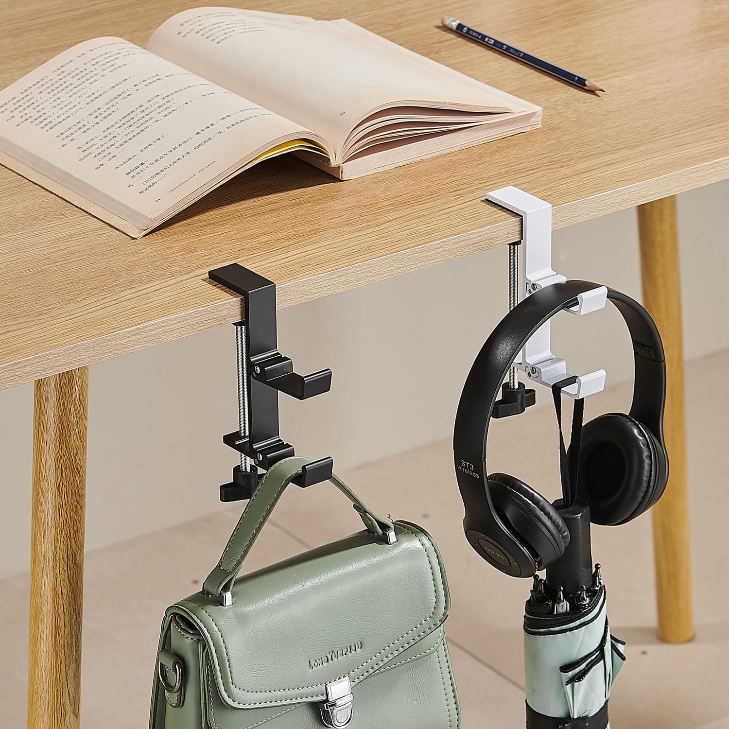 JAKO New Foldable Headphone Stand for Desk, Aluminum Alloy Headphone Holder – Headset Stand Hook Space Save Mount, Universal Fit PC Gaming Headsets Holder Under Desk Clamp for Office, Computer Table