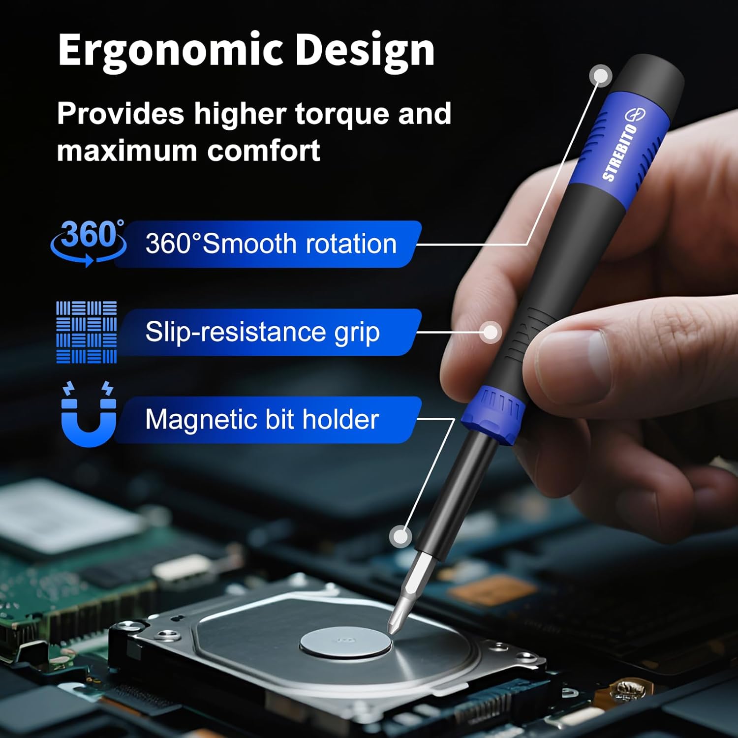 STREBITO Small Precision Screwdriver Set 64-piece with Torx, Triwing, Pentalobe, Electronics Repair Tool Kit for Computer, PC, Laptop, Macbook, Tablet, Phone, PS5, XBOX, Switch, Glass, Ring Doorbell