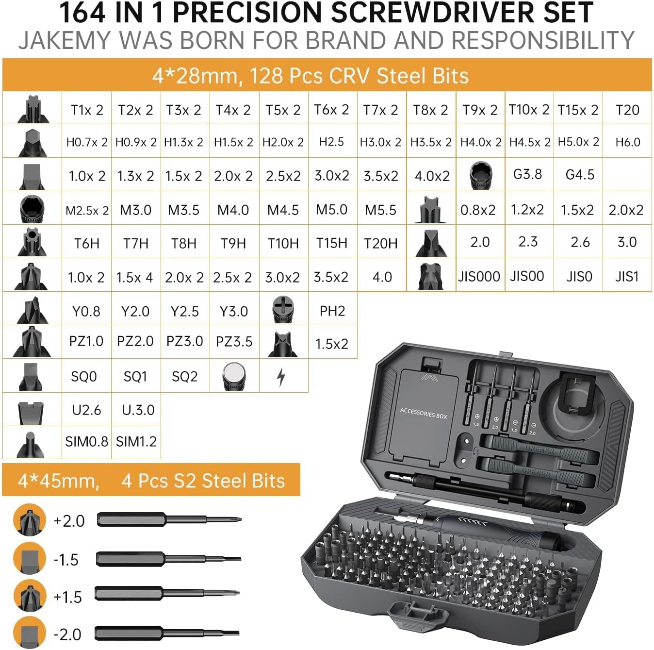 Precision Screwdriver Set, Laptop Screwdriver Kit, JAKEMY 164 in 1 Professional Computer Screwdriver Repair Kit with T6 Torx Bit for MacBook, iPhone, Watch, Camera, Eyeglass, Xbox, DIY