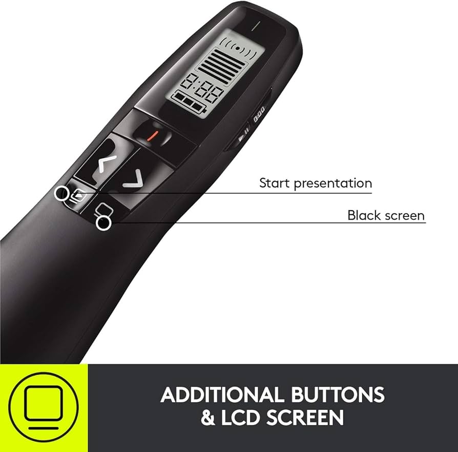 Logitech Wireless Presenter R800, PowerPoint Clicker with Green Laser Pointer, Wireless Presentation Clicker Remote