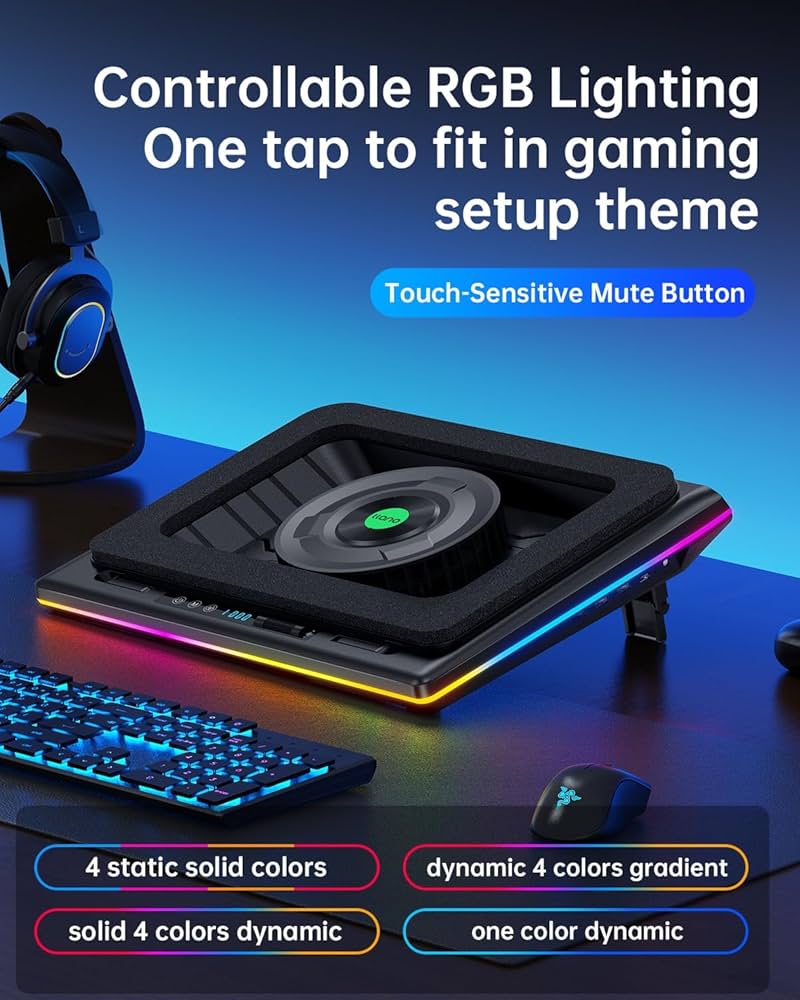 llano V12 RGB Laptop Cooling Pad, Gaming Laptop Cooler, Laptop Cooling Fan Stand with 5.5 Inch Powerful Turbofan, for 15.6-19in Laptop, Adjustable Speed, Touch Control, LCD Screen, Black (RGB)