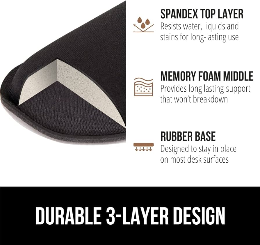 GORILLA GRIP Silky Memory Foam Wrist Rest for Computer Keyboard, Mouse, Ergonomic Design for Typing Pain Relief, Desk Pads Support Hand and Arm, Mousepad Rests, Stain Resistant, 2 Piece Pad, Black