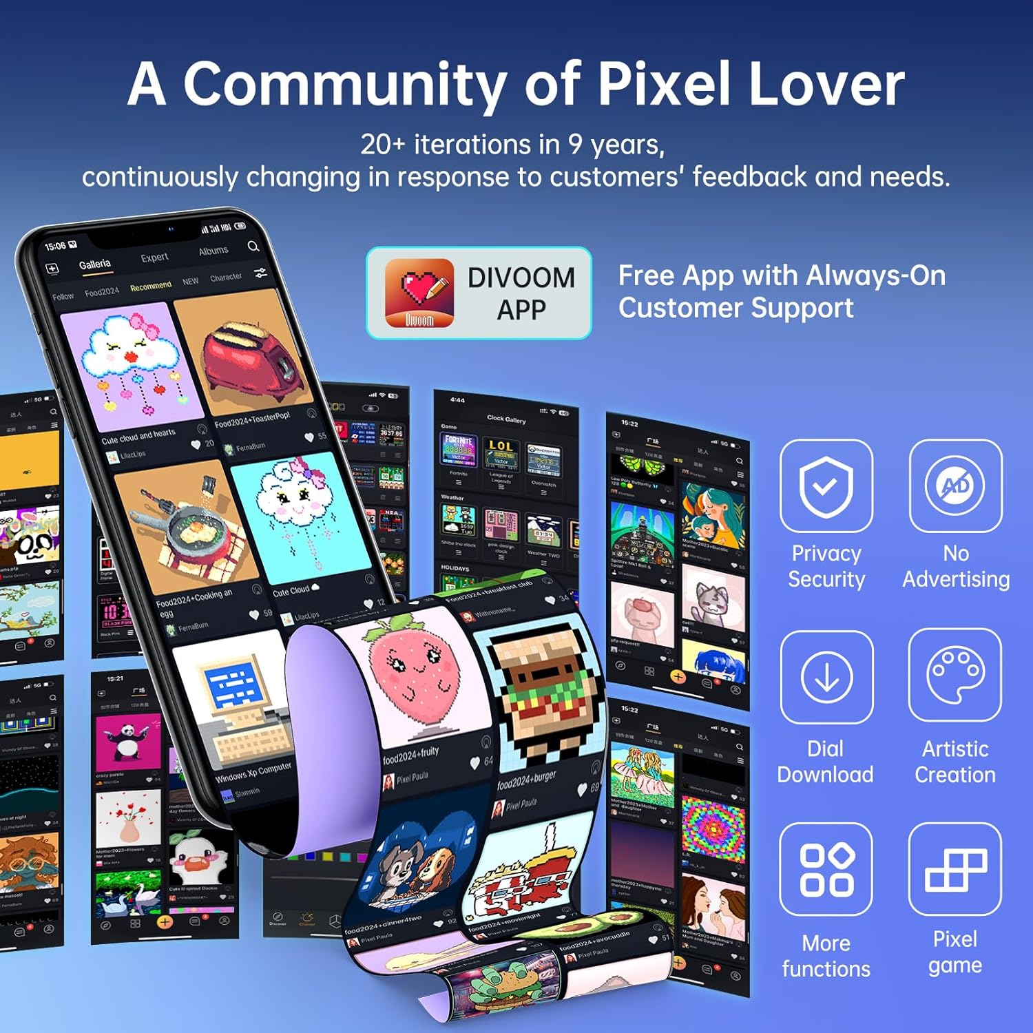 Divoom Times Gate – Cyberpunk Gaming Setup Digital Alarm Clock, Smart APP, WiFi Connect, RGB LED Display, Personalized Financial & Bitcoin Dashboard, Pixel Art for Gaming Room & Office Decor, Silver