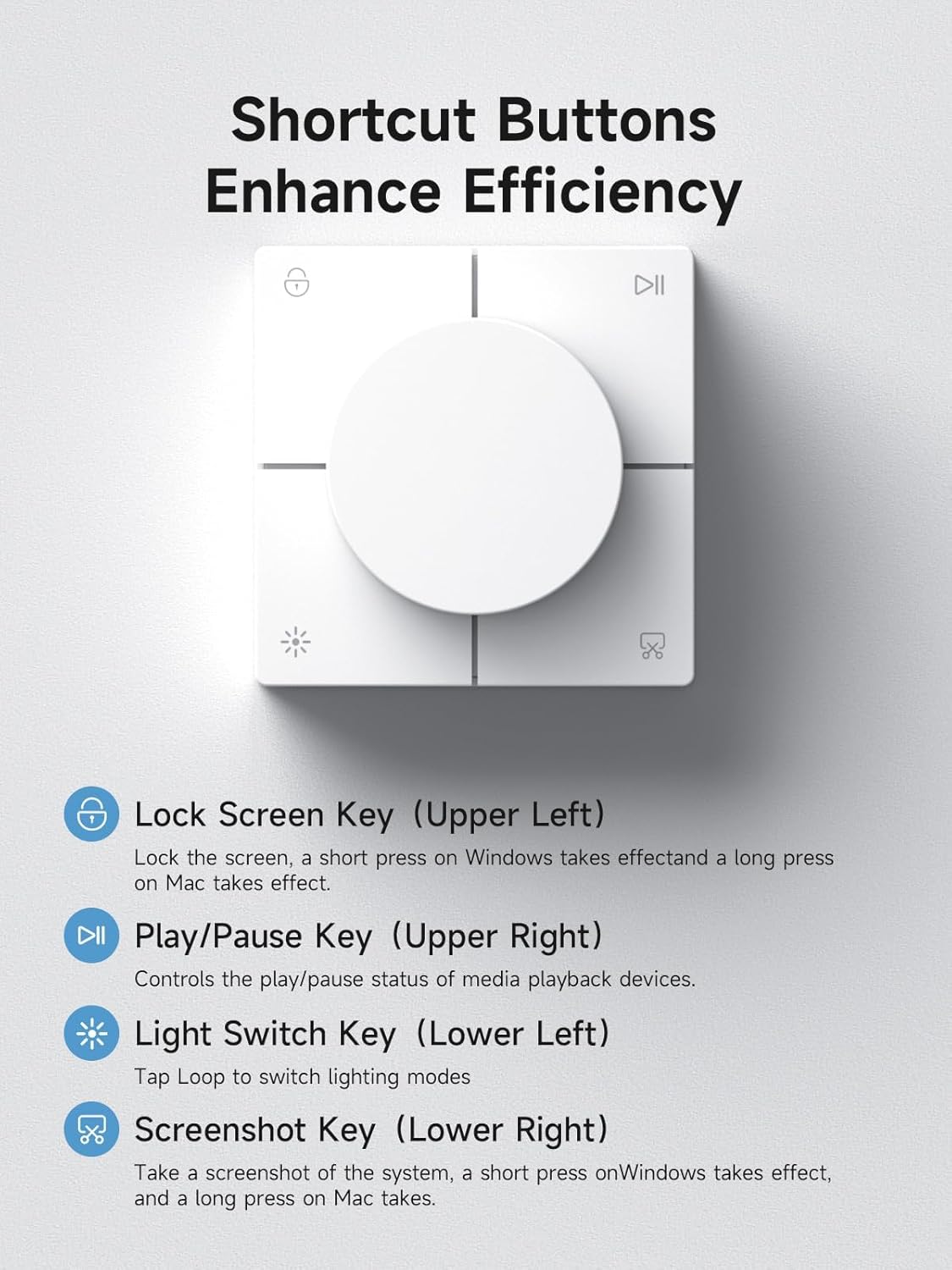 Hagibis Knob USB C Hub with Shortcut Buttons, RGB Type-C Docking Station with 5Gbps USB-C, 2 USB3.0, 3.5mm Jack, SD/Micro SD3.0, USB2.0 for MacBook iPad Pro Laptop (White AG)