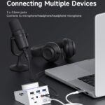 Hagibis Knob USB C Hub with Shortcut Buttons, RGB Type-C Docking Station with 5Gbps USB-C, 2 USB3.0, 3.5mm Jack, SD/Micro SD3.0, USB2.0 for MacBook iPad Pro Laptop (White AG)