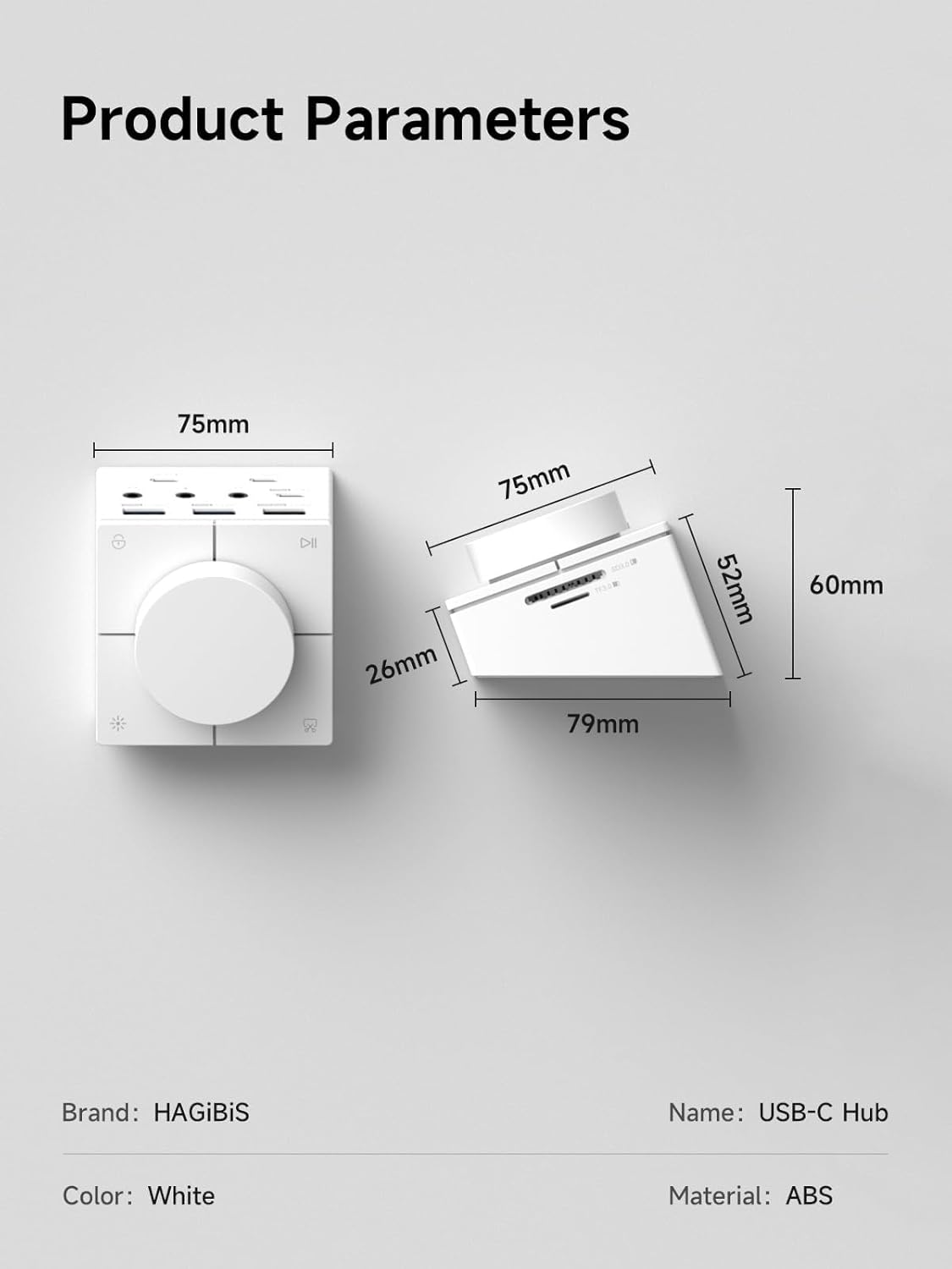 Hagibis Knob USB C Hub with Shortcut Buttons, RGB Type-C Docking Station with 5Gbps USB-C, 2 USB3.0, 3.5mm Jack, SD/Micro SD3.0, USB2.0 for MacBook iPad Pro Laptop (White AG)