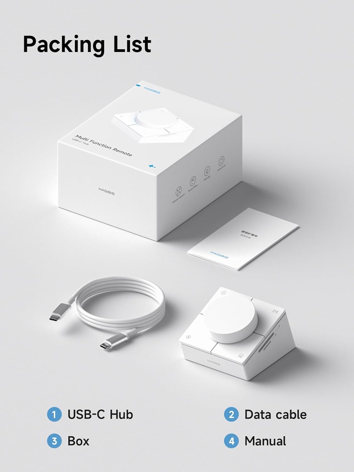 Hagibis Knob USB C Hub with Shortcut Buttons, RGB Type-C Docking Station with 5Gbps USB-C, 2 USB3.0, 3.5mm Jack, SD/Micro SD3.0, USB2.0 for MacBook iPad Pro Laptop (White AG)