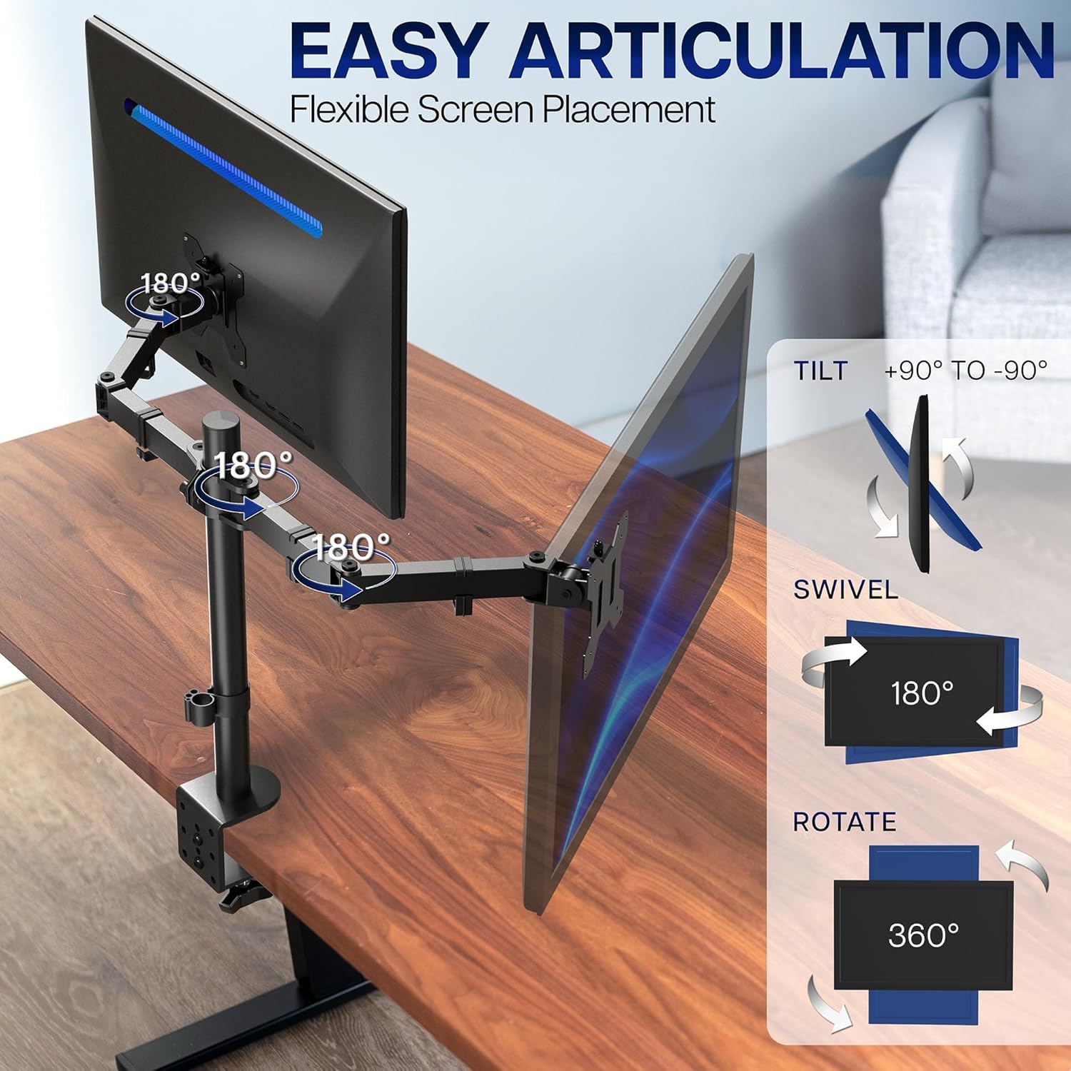 VIVO Dual Monitor Desk Mount, Holds 2 Computer Screens up to 30 inches and 22lbs Each, Heavy Duty Fully Adjustable Steel Stand with C-Clamp and Grommet, Black, STAND-V002