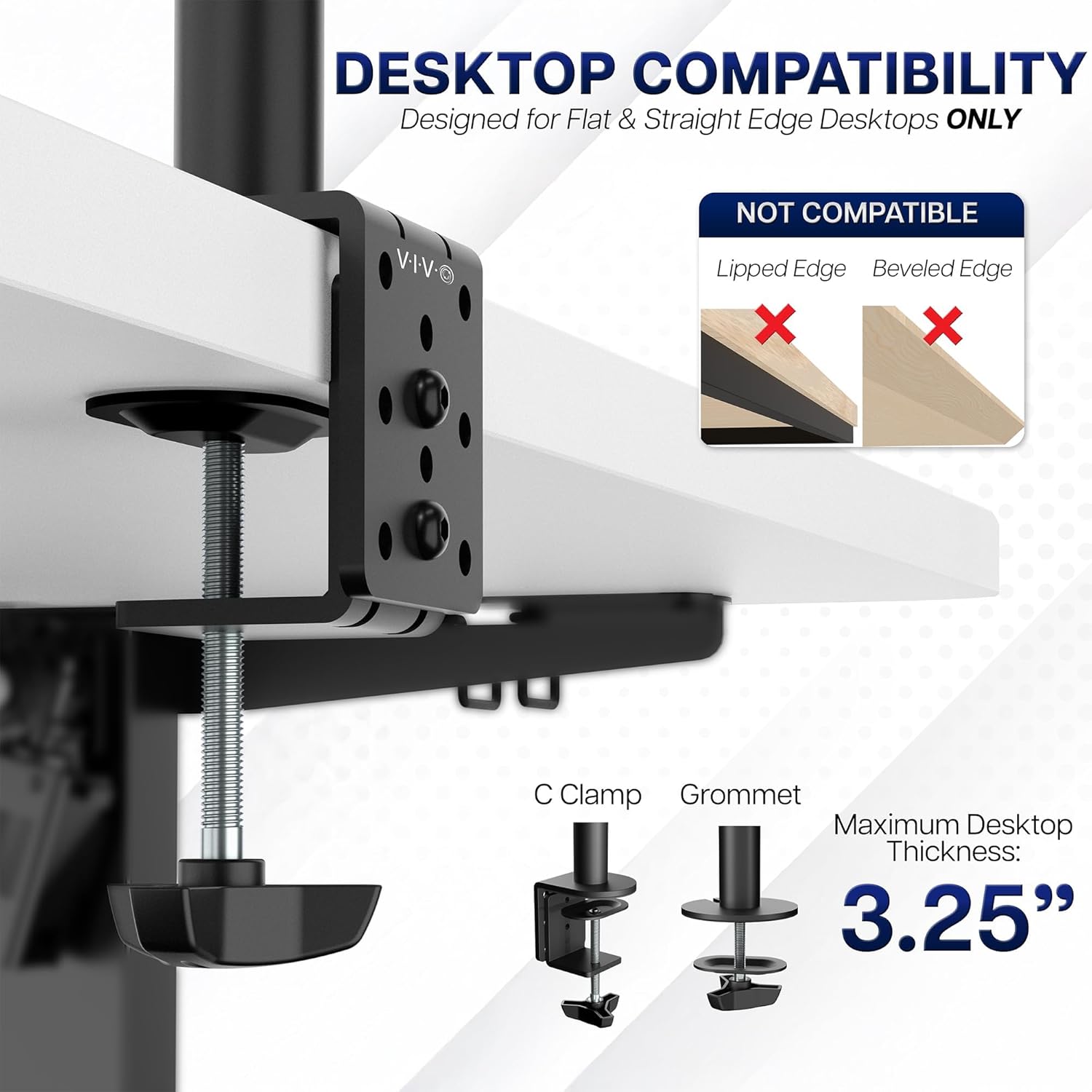 VIVO Dual Monitor Desk Mount, Holds 2 Computer Screens up to 30 inches and 22lbs Each, Heavy Duty Fully Adjustable Steel Stand with C-Clamp and Grommet, Black, STAND-V002