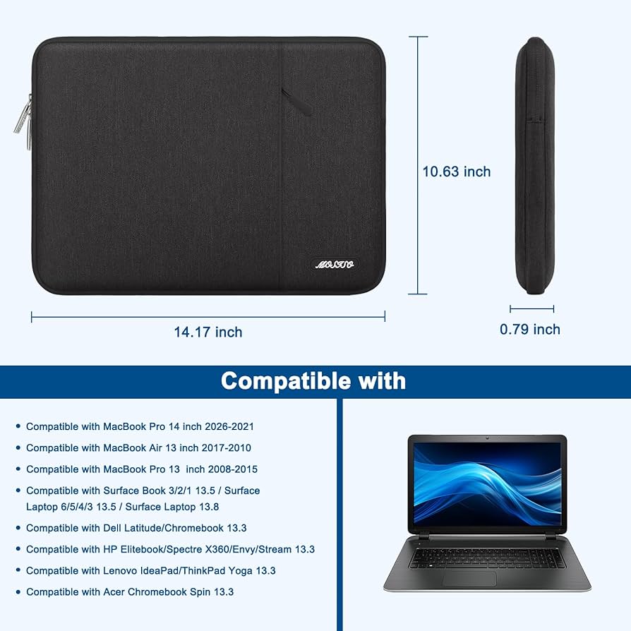 MOSISO Laptop Case 13.3 inch, 13-13.3 inch Laptop Sleeve Compatible with MacBook Air/Pro 13/Pro 14 M5 M4 M3 M2 M1, HP Dell ASUS Lenovo,Polyester Vertical Computer Sleeve Bag with Pocket, Black