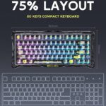 GravaStar Mercury K1 Lite 75% Gaming Keyboard, 2.4GHz/BT/Wired Tri-Mode Wireless Keyboard, Gasket Hot Swappable Mechanical Keyboard, Pre-lubed Linear Switches, RGB Backlit (Transparent Black)