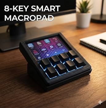 Mechanical Macropad with 3.5″ TFT Screen, 8 Programmable Keys, ESP32 Powered Custom Keyboard, Driver-Free HID for Streamers & Designers, Open Source 3D Printed Case