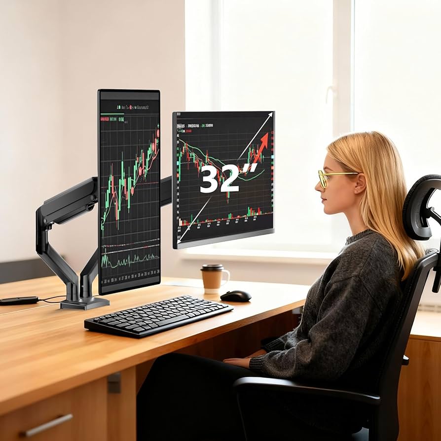 WALI Dual Monitor Stand for 17-32 inch Computer Screens, Dual Monitor Arms for 2 Monitors Holds up to 22 lbs, Height Adjustable Gas Spring Dual Monitors Mount, VESA 75×75/100x100mm (GSMP002N), Black