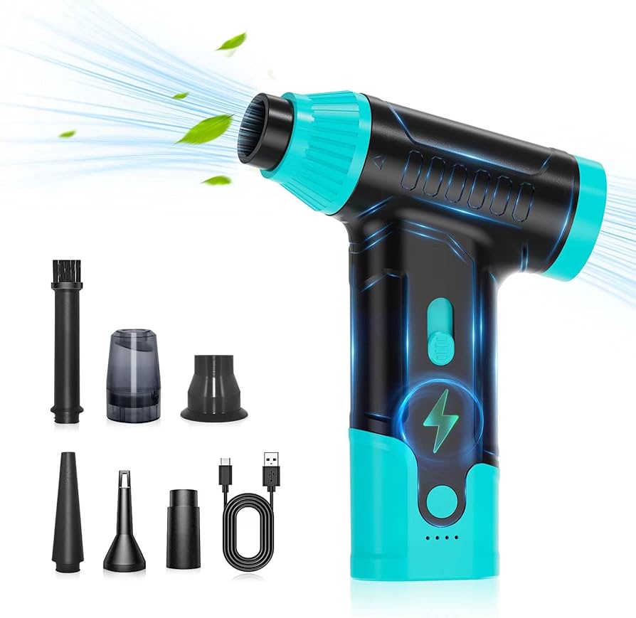 Compressed Air Duster Keyboard Cleaner – Electric Air Blower Cleaning Kit 150,000 RPM Mini Blower Spray to Dust Off Car, PC, Keyboard, Vacuum (Green)