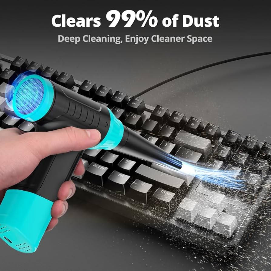 Compressed Air Duster Keyboard Cleaner – Electric Air Blower Cleaning Kit 150,000 RPM Mini Blower Spray to Dust Off Car, PC, Keyboard, Vacuum (Green)