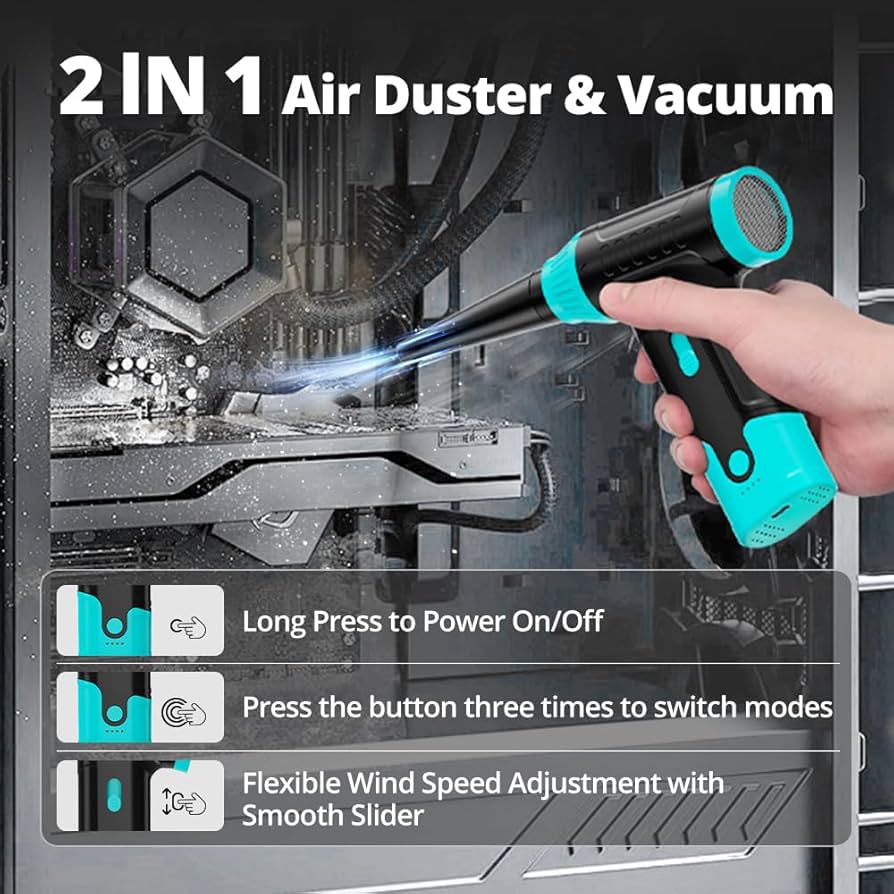 Compressed Air Duster Keyboard Cleaner – Electric Air Blower Cleaning Kit 150,000 RPM Mini Blower Spray to Dust Off Car, PC, Keyboard, Vacuum (Green)