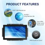 15.6 Inch Capacitive Touch Screen Monitor, 1920×1080 Industrial Touch Display, Metal Housing HD-MI,VGA Input, Open Frame Touchscreen Monitor for Industrial Automation Control