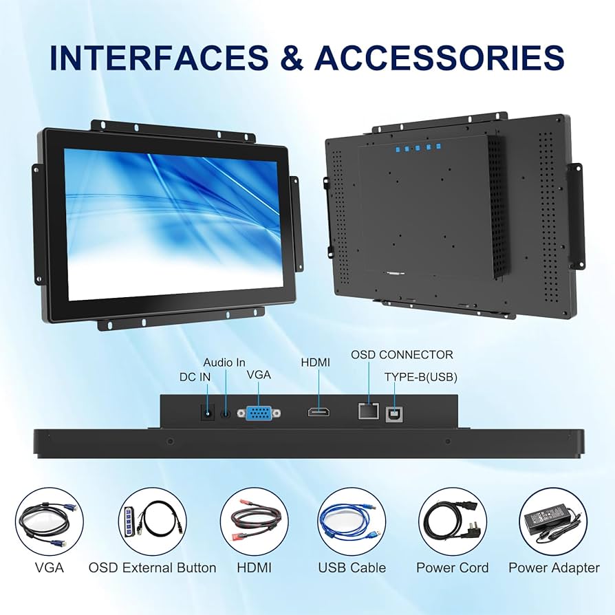15.6 Inch Capacitive Touch Screen Monitor, 1920×1080 Industrial Touch Display, Metal Housing HD-MI,VGA Input, Open Frame Touchscreen Monitor for Industrial Automation Control