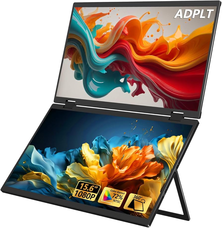 Laptop Screen Extender Dual 15.6″ FHD Portable Monitor 1080P Folding Triple Monitor for Wins, Mac OS 360° Rotation with Kickstand USB C Travel Extended Computer Display