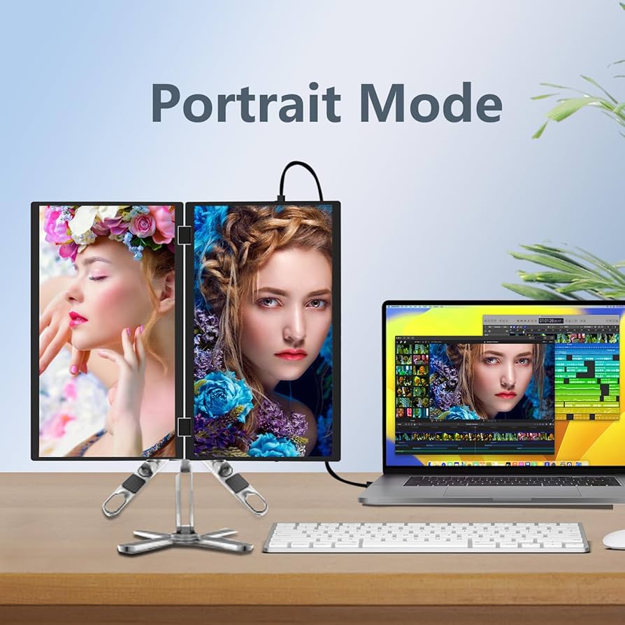 Laptop Screen Extender Dual 15.6″ FHD Portable Monitor 1080P Folding Triple Monitor for Wins, Mac OS 360° Rotation with Kickstand USB C Travel Extended Computer Display