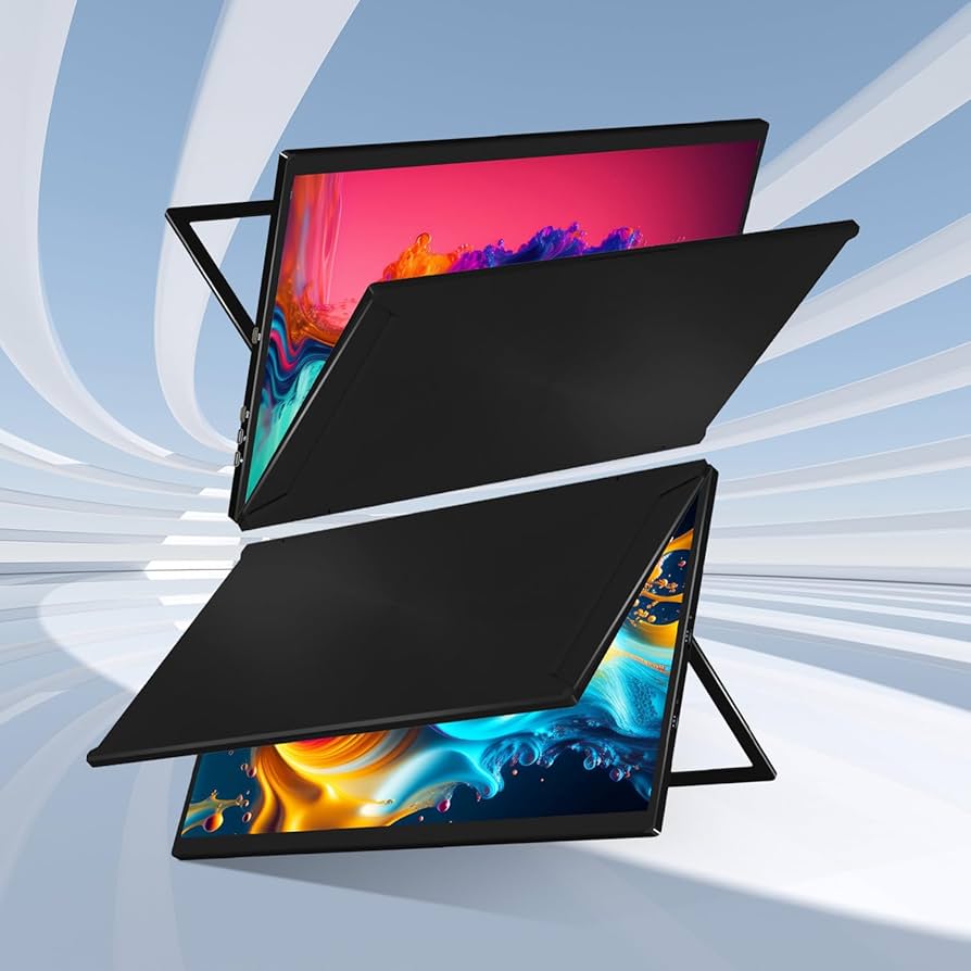 Laptop Screen Extender Dual 15.6″ FHD Portable Monitor 1080P Folding Triple Monitor for Wins, Mac OS 360° Rotation with Kickstand USB C Travel Extended Computer Display