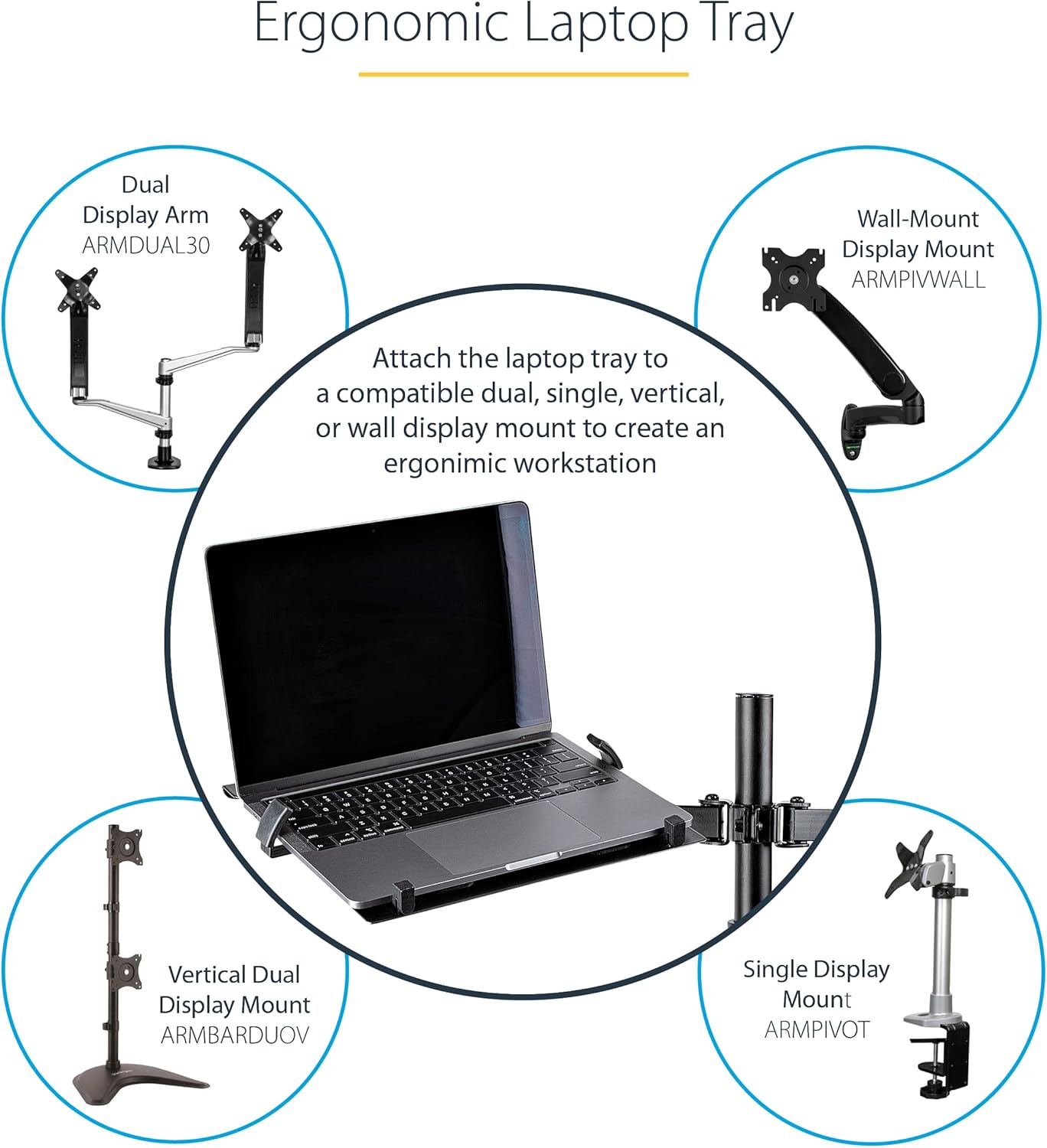 StarTech.com VESA Laptop Tray – Adjustable Monitor Arm Laptop Tray Secures Notebooks (4.5kg / 9.9lb) – 75×75 & 100×100 VESA Mount Holes – Ventilated – for Monitor Desk Mounts/Stands (Laptop-ARM-Tray)