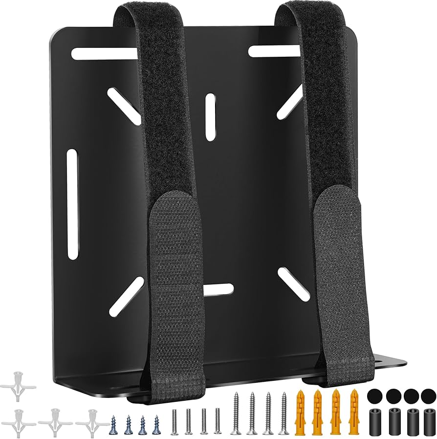 Universal Wall and VESA Mount for Micro PC, UPS Units, WiFi Router, Cable Modem and Other Electronic Devices Adjustable Strap Mount Bracket for Dell Lenovo HP mini pc, Mounted Behind The TV or Monitor