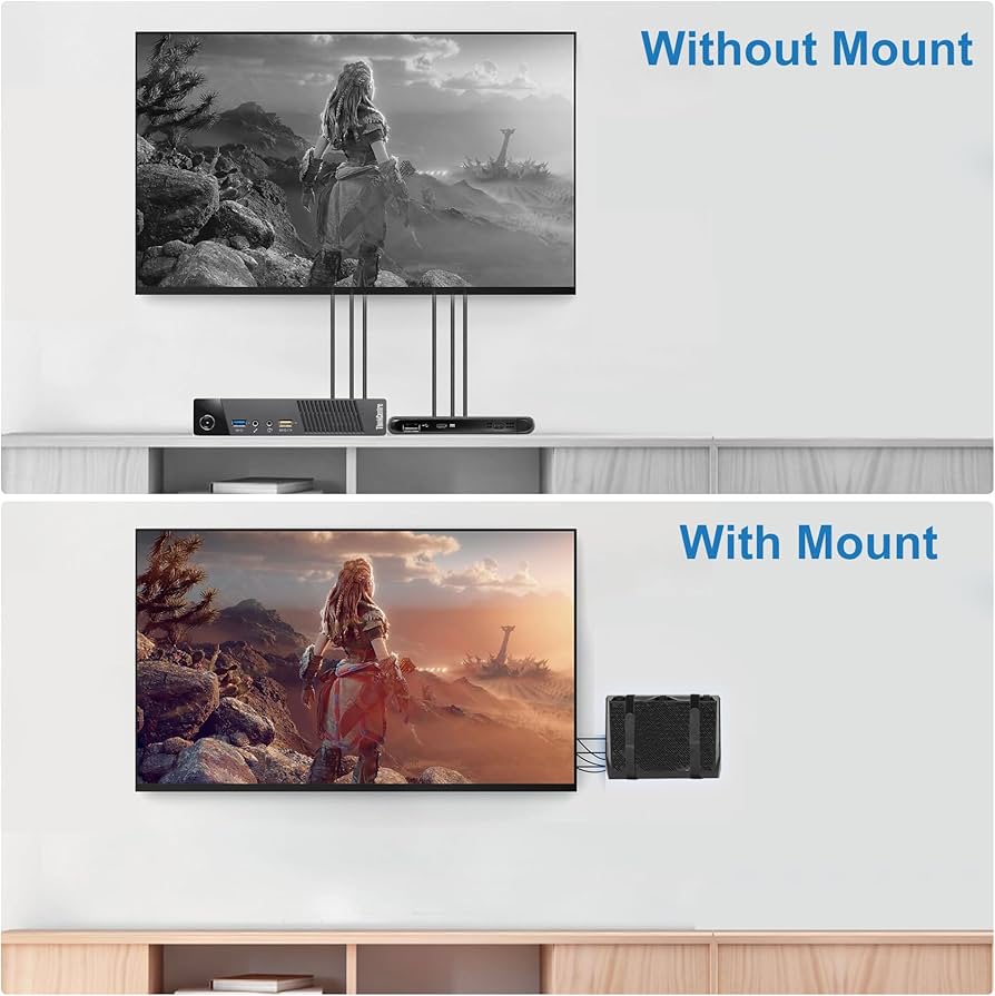 Universal Wall and VESA Mount for Micro PC, UPS Units, WiFi Router, Cable Modem and Other Electronic Devices Adjustable Strap Mount Bracket for Dell Lenovo HP mini pc, Mounted Behind The TV or Monitor