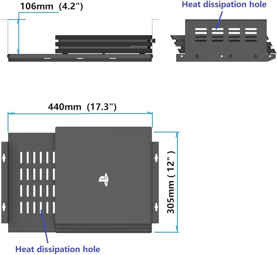 JINGCHENGMEI Under Desk Computer Mount for Small Form Factor SFF Computers and PCs,Using Space 17.3″ x H 4″ x D 12″, Compatible with PlayStation 4, PS4 Slim, PS4 Pro,Gaming Under Desk(4inch High