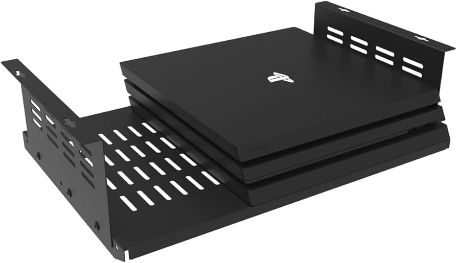 JINGCHENGMEI Under Desk Computer Mount for Small Form Factor SFF Computers and PCs,Using Space 17.3″ x H 4″ x D 12″, Compatible with PlayStation 4, PS4 Slim, PS4 Pro,Gaming Under Desk(4inch High