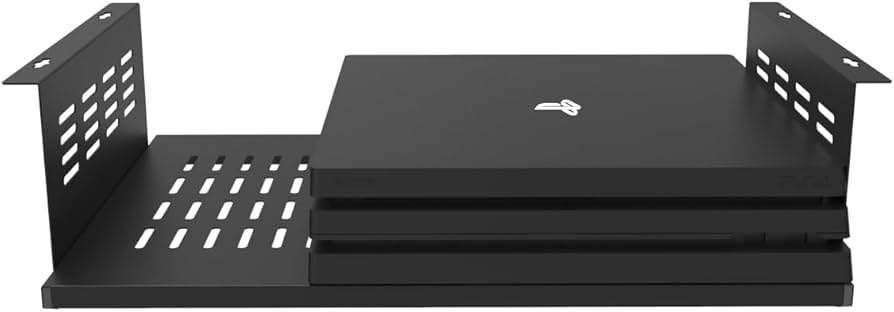 JINGCHENGMEI Under Desk Computer Mount for Small Form Factor SFF Computers and PCs,Using Space 17.3″ x H 4″ x D 12″, Compatible with PlayStation 4, PS4 Slim, PS4 Pro,Gaming Under Desk(4inch High