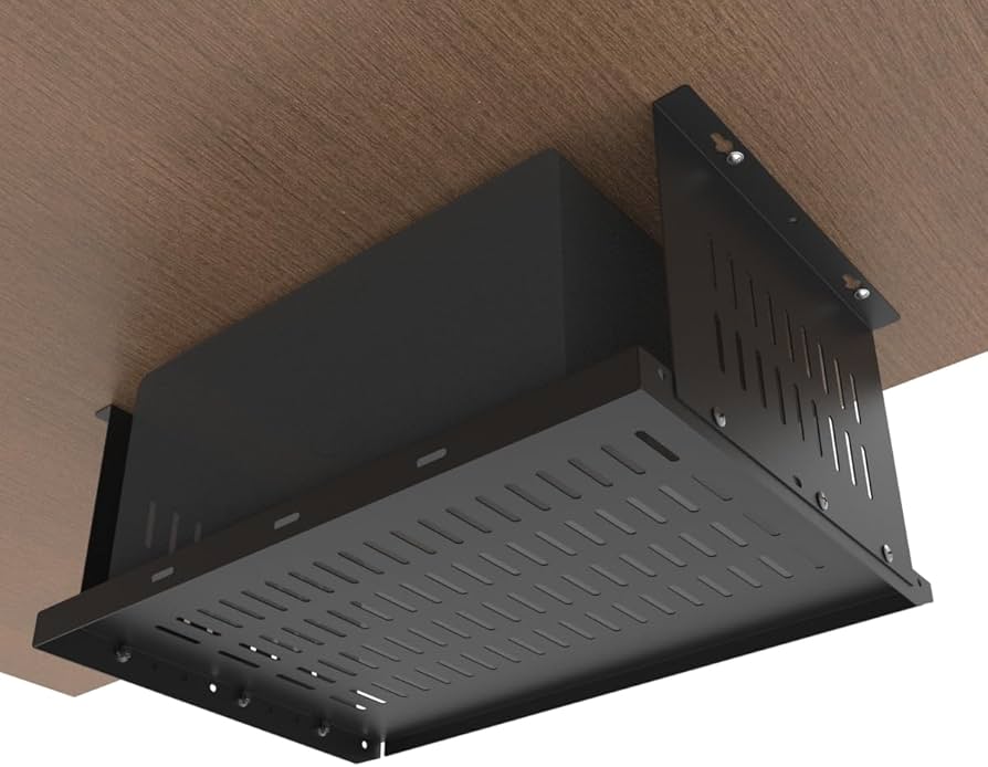 JINGCHENGMEI Under Desk Computer Mount for Small Form Factor SFF Computers and PCs, W 17.3″ x H 6.5″ x D 12″, Compatible with PlayStation 4, PS4 Slim, PS4 Pro for Under Desk Gaming (6.5inch High)