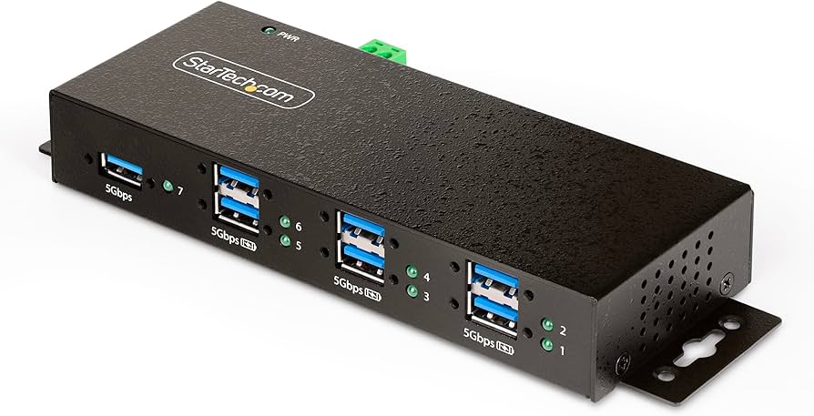 StarTech.com 7-Port Managed USB Hub with 7X USB-A, Heavy Duty with Metal Industrial Housing, ESD & Surge Protection, Wall/Desk/Din-Rail Mountable, USB 3.0/3.1/3.2 Gen 1 5Gbps, TAA