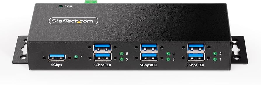 StarTech.com 7-Port Managed USB Hub with 7X USB-A, Heavy Duty with Metal Industrial Housing, ESD & Surge Protection, Wall/Desk/Din-Rail Mountable, USB 3.0/3.1/3.2 Gen 1 5Gbps, TAA