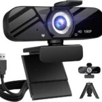 Tewiky Full HD Webcam with Built-in Microphone and Rotatable Tripod, 1080P Video and Wide Angle Camera, Privacy Cover, for Desktop PC or Laptop Computer