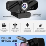 Tewiky Full HD Webcam with Built-in Microphone and Rotatable Tripod, 1080P Video and Wide Angle Camera, Privacy Cover, for Desktop PC or Laptop Computer