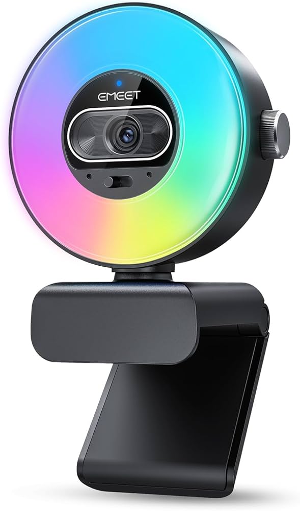 EMEET S600L 4K Webcam for Streaming with Ring Light, 4 Lighting Modes, Rainbow Effect, 1/2″ Sensor, AI Imaging, 0.2S PDAF, 2 Mics, Dial Control, 4K Webcam with Light for OBS/Twitch/YouTube/Zoom/PC/Mac