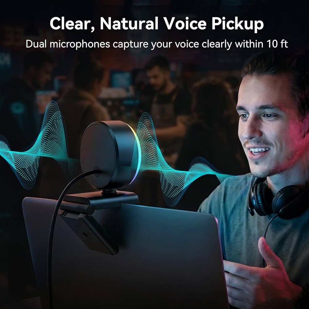 EMEET S600L 4K Webcam for Streaming with Ring Light, 4 Lighting Modes, Rainbow Effect, 1/2″ Sensor, AI Imaging, 0.2S PDAF, 2 Mics, Dial Control, 4K Webcam with Light for OBS/Twitch/YouTube/Zoom/PC/Mac