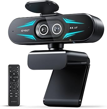 EMEET C60E Dual-Camera 4K Webcam for Streaming, Wide-Angle and Telephoto Cameras, Max 11X Hybrid Zoom & PDAF Autofocus, Remote Control, RGB Lighting, 2 Mics, Ideal for Livestreaming and Online Meeting