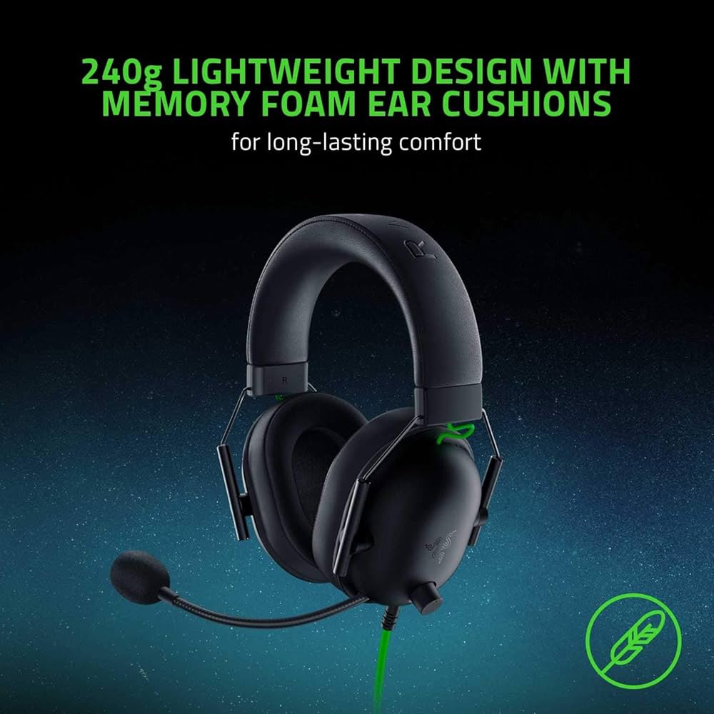 Razer BlackShark V2 X Gaming Headset: 7.1 Surround Sound – 50mm Drivers – Memory Foam Cushion – For PC, PS4, PS5, Switch – 3.5mm Audio Jack – Black