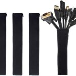 JOTO 4 Pack Cable Management Sleeve, 19-20 Inches Cord Organizer System with Zipper for TV Computer Office Home Entertainment, Flexible Cable Sleeve Wrap Cover Wire Hider System -Black