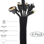 JOTO 4 Pack Cable Management Sleeve, 19-20 Inches Cord Organizer System with Zipper for TV Computer Office Home Entertainment, Flexible Cable Sleeve Wrap Cover Wire Hider System -Black