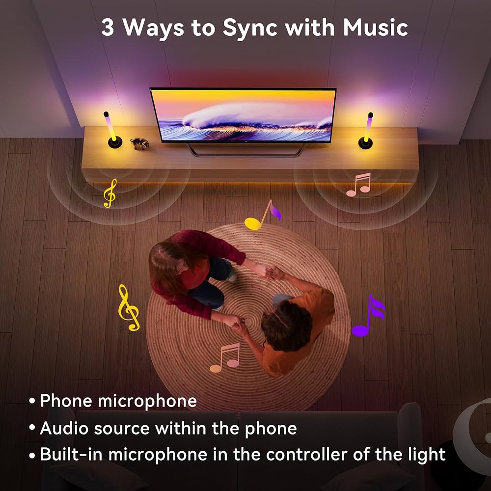 Led Light Bar with Music Sync, Color Changing TV Backlight App & Remote Control, IC+RGB & W Smart RGB Light Bar, USB Powered Led Lights for TV, PC Room Monitor Backlight Gaming Accessories