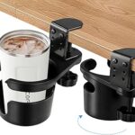 Upgraded Deeper Desk Cup Holder with 360° Rotation, Clamp Mount Design, Metal Office & PC Gaming Desk Accessories,Hidden Adjustable Drink Holder for Arm Chair,Coffee Cup